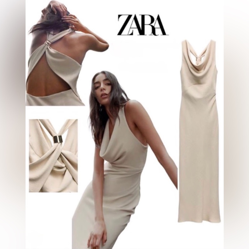 NWT ZARA GOLDEN APPLIQUÉ MIDI DRESS